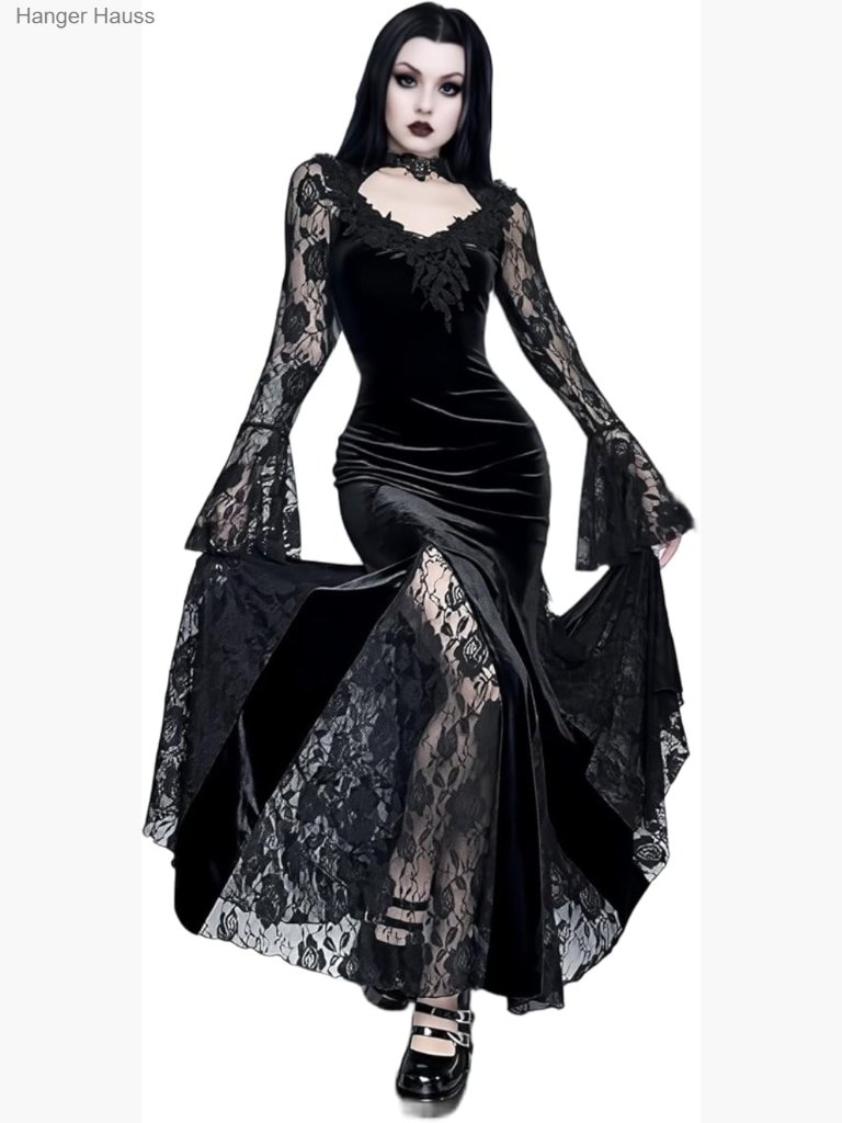 Gothic Slim Lace Fishtail Long Dress Edgy Night Out